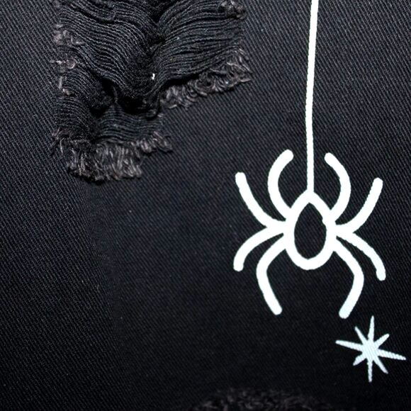 Thrashed Spider Web & Spider Print Black Jeans - Men's 36x29.5 - Goth/Punk Style - Picture 5 of 9